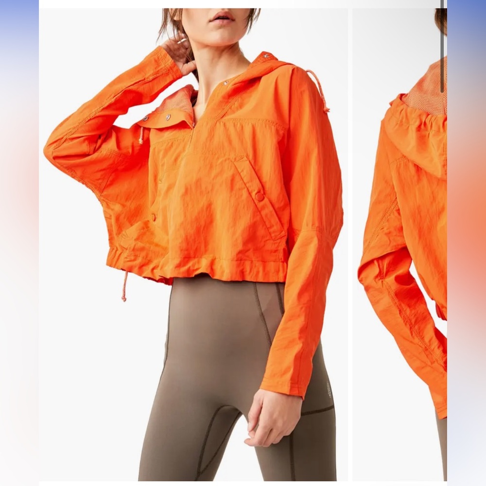 Free People Ride the Wave Crop Hooded Jacket Orange NWOT